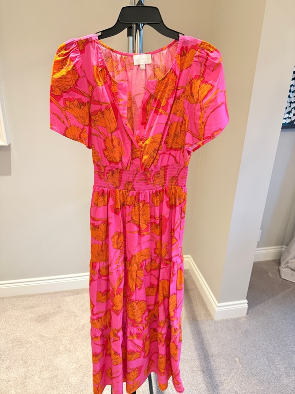 Sugar lips Bright Pink and Orange Floral Midi Dress